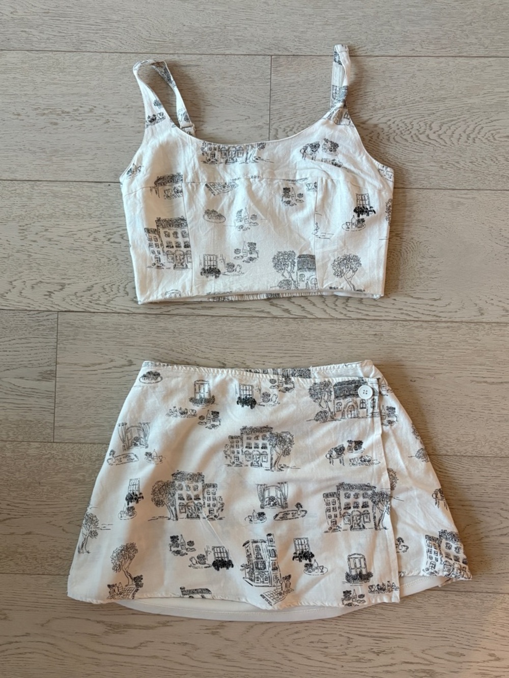 Japna Cream and Black Printed Skirt Set